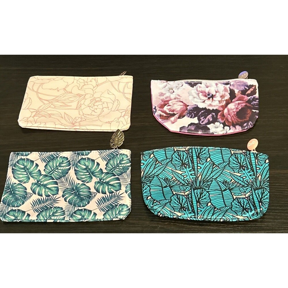 IPSY Glam Bag Makeup Bag Lot- 4 Bags Pink Green Purple Floral Leaves